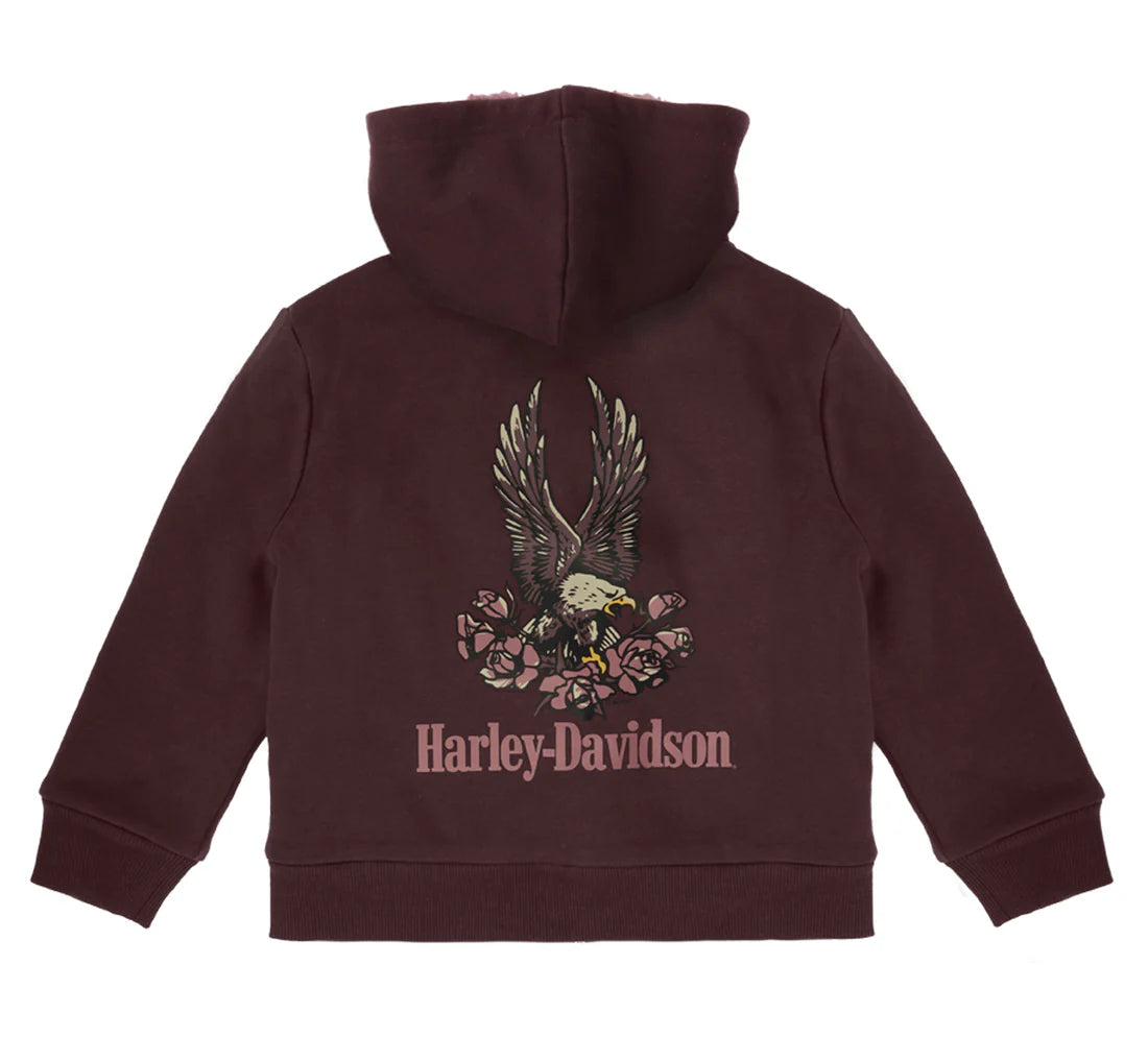 Harley-Davidson® Toddler to Big Girls' Sherpa Lined Hooded Fleece Jacket | Dark Plum