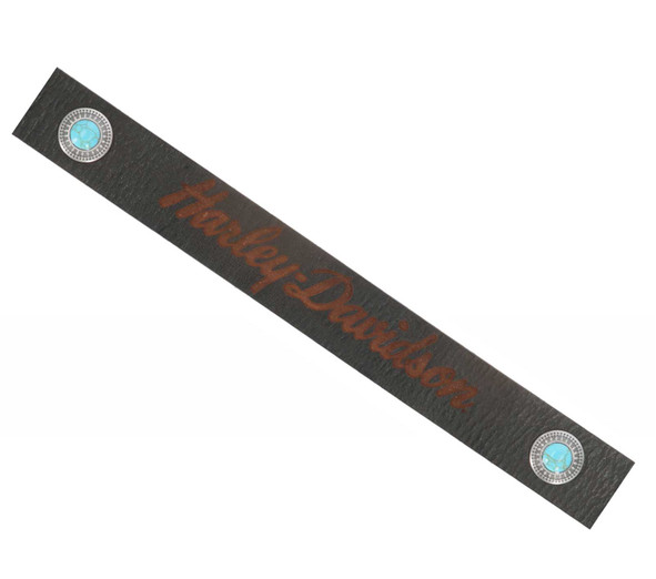 Women's Embossed H-D Turquoise Stone Leather Belt – Brown