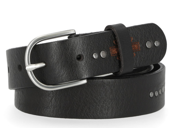 Women's Heat Embossed Bar & Shield Belt-Black