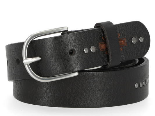 Women's Heat Embossed Bar & Shield Belt-Black