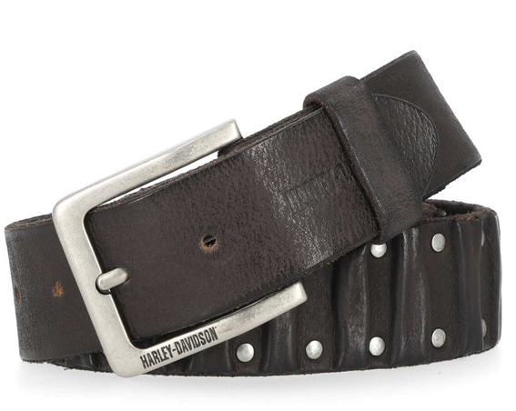 Men's Ribbed & Studded Detail Belt - Black