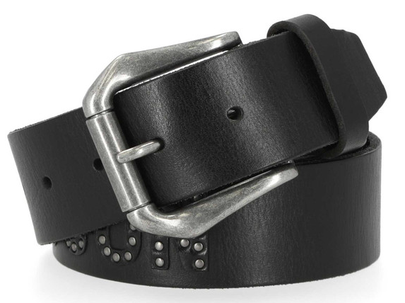 Men's H-D Riveted Leather Letters Logo Belt - Black