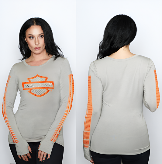Harley-Davidson Women's Sports Strip Long Sleeve Crew Neck Shirt